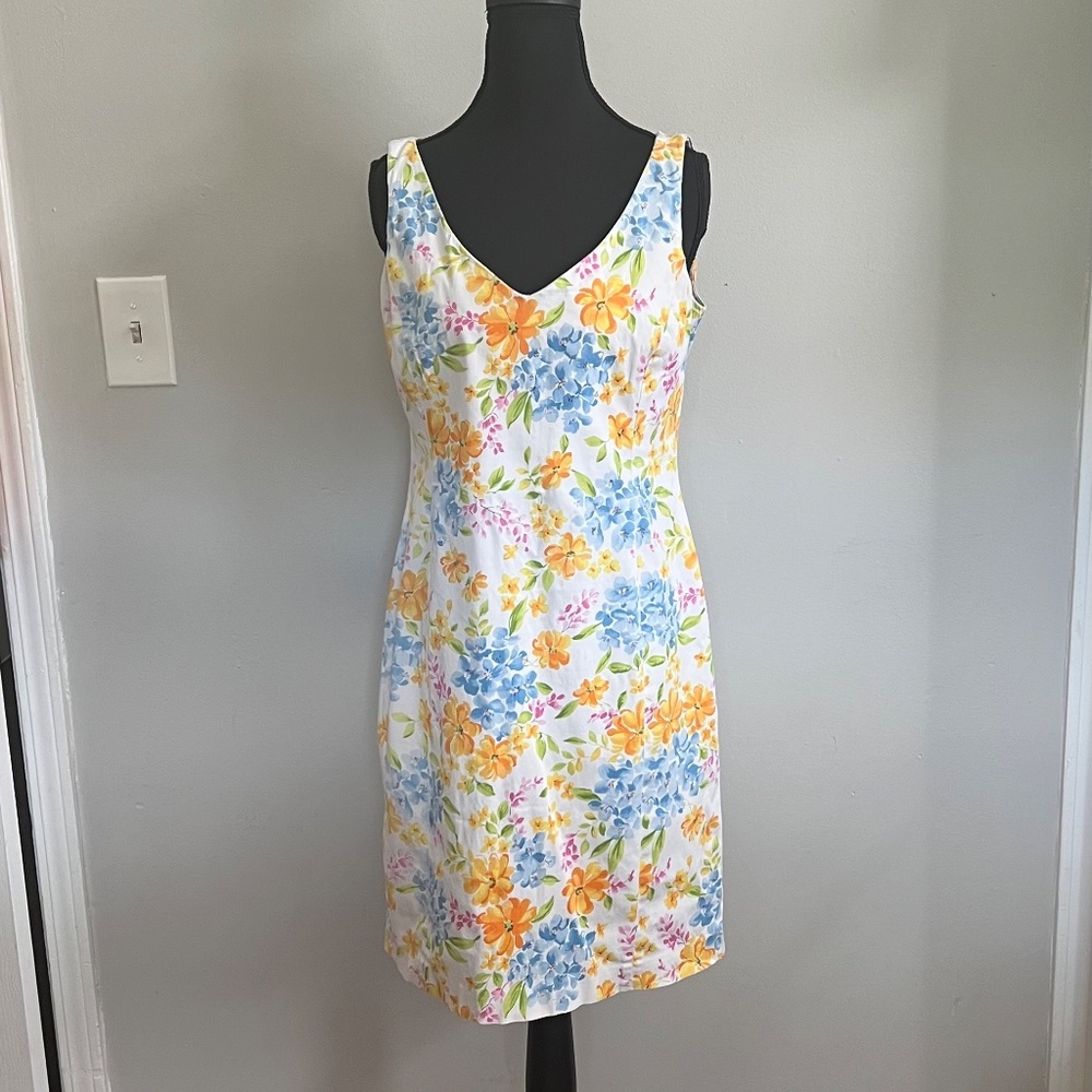 Jones New York Signature Floral Shift Dress Stretch Cotton Size 8